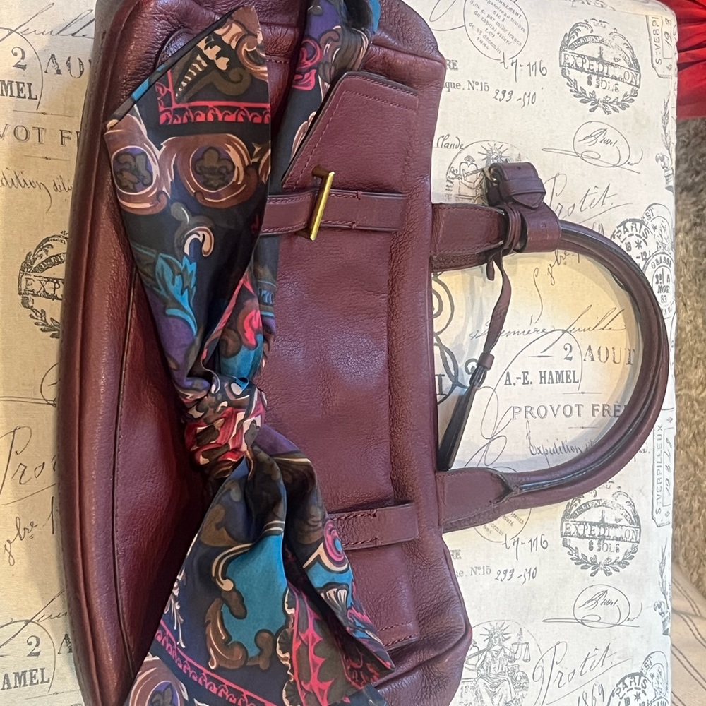 Reed Krakoff Burgundy Leather Shoulder Bag with Scarf